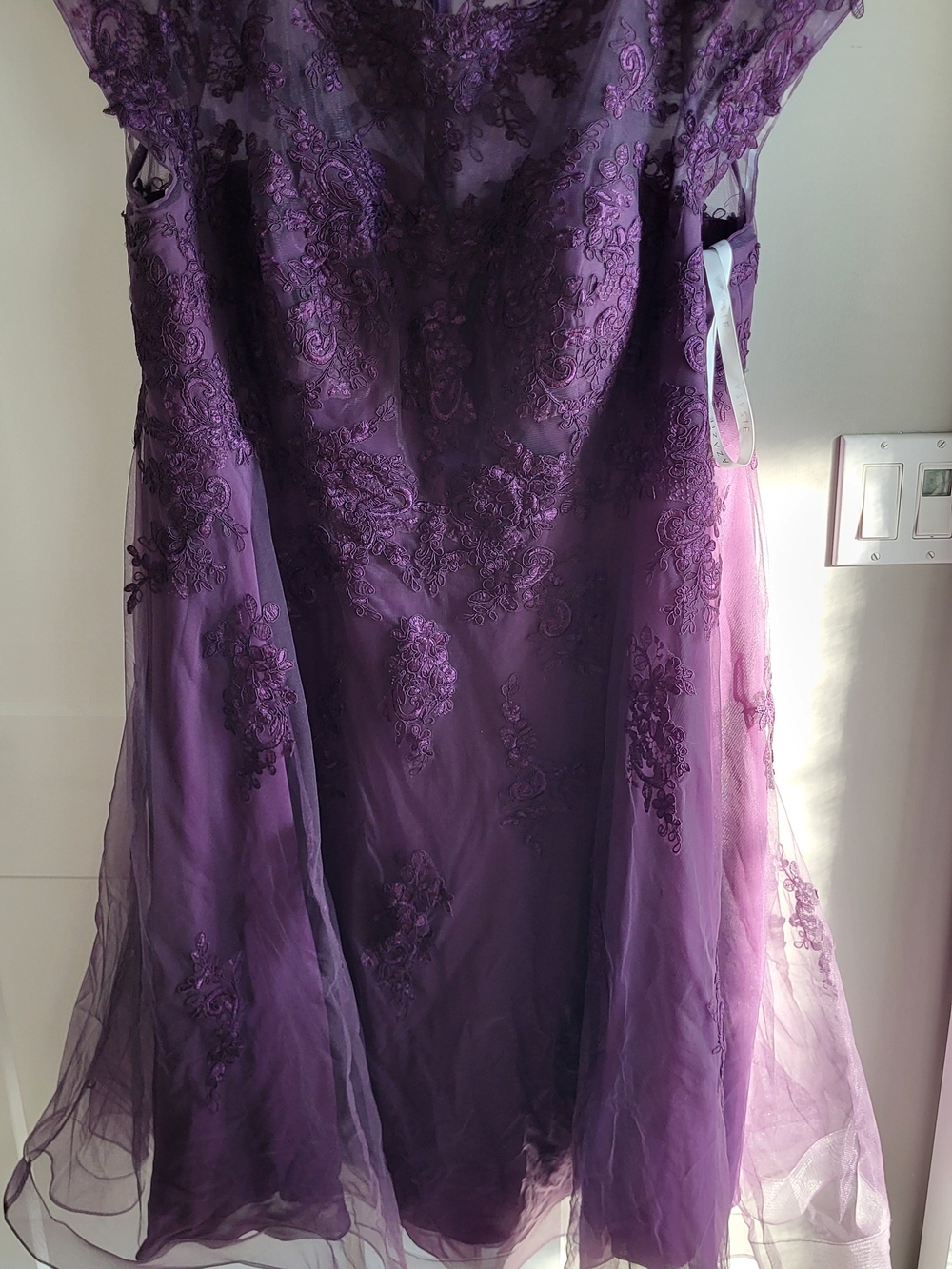 Azazie Purple Lace Overlay Wedding Dress
